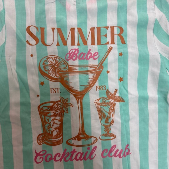 Betsey Johnson Striped Beach Cover-Up Shirt, Seafoam - Picture 7 of 12